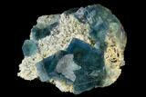 Cubic, Blue-Green Fluorite Crystals on Quartz - China #121995-1